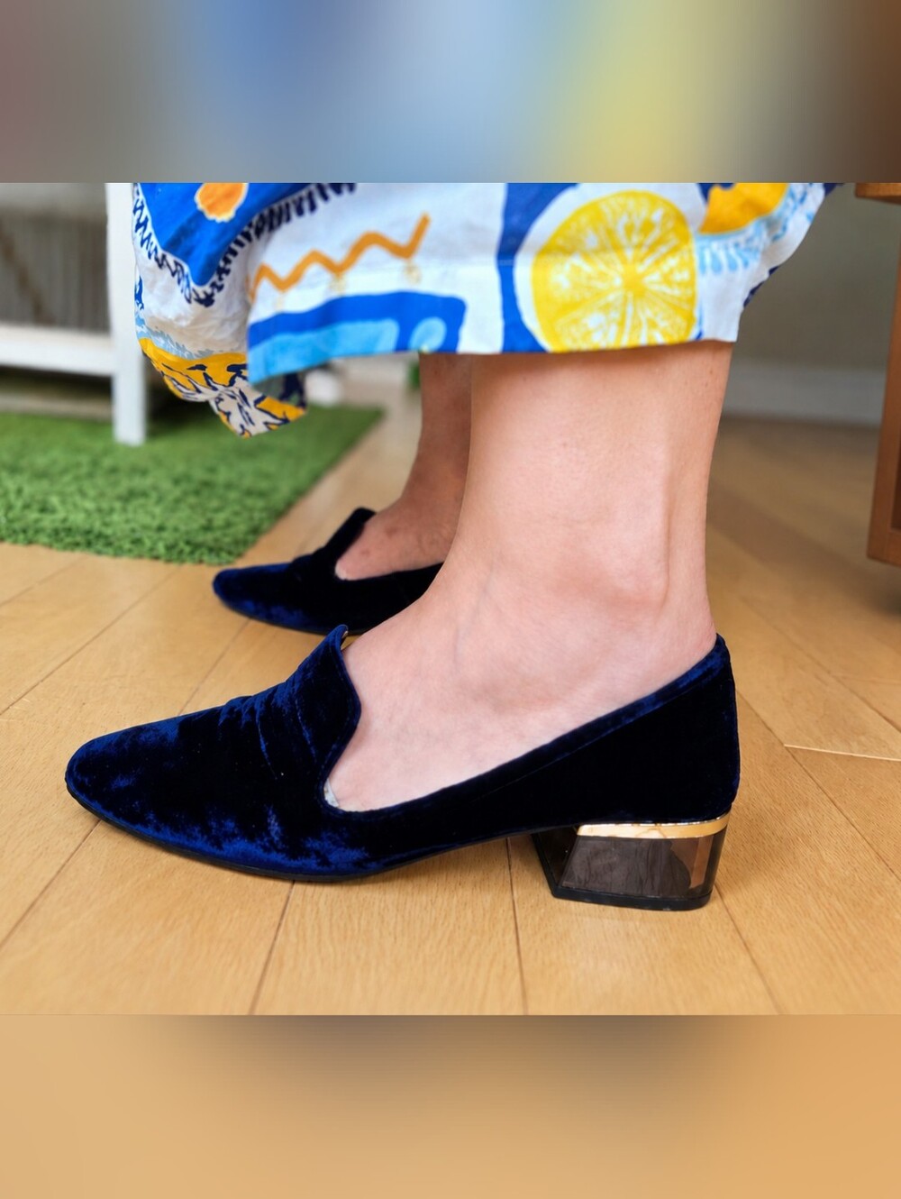 L'Intervalle Velvet Block Heel Loafers in Deep Blue